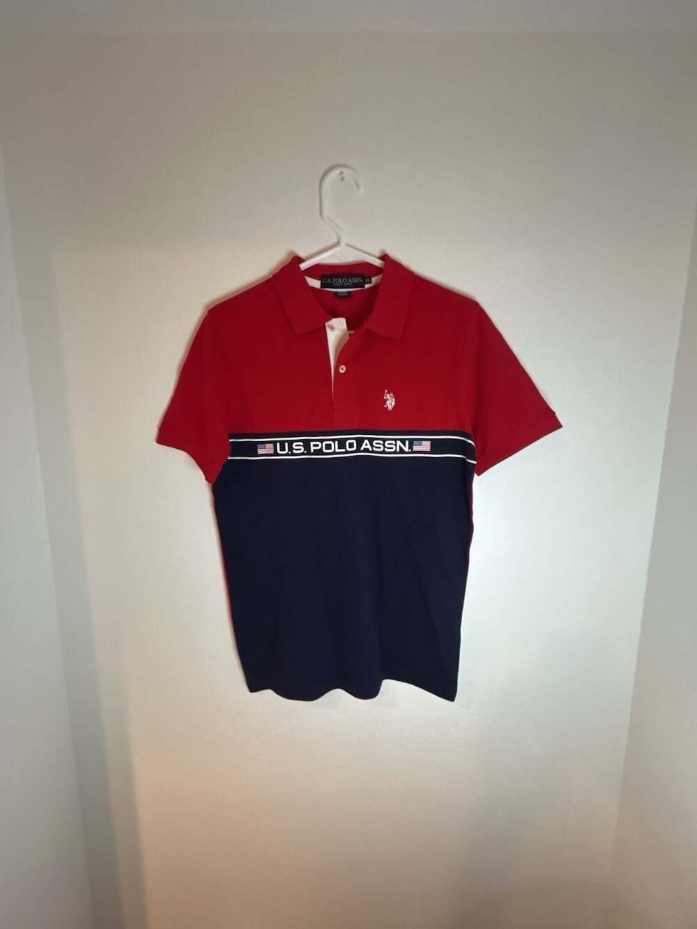 U.S. Polo Assn. Men's Red and Navy Blue Colorblock Polo Shirt